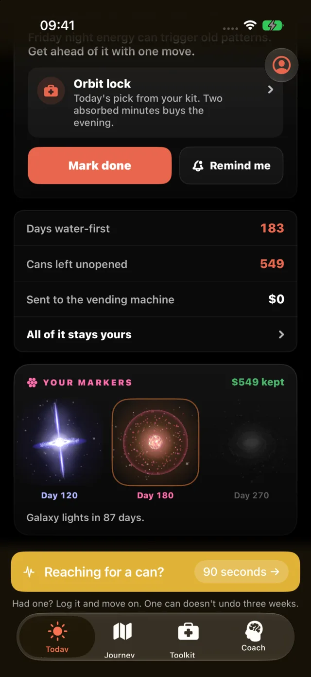 Quit Soda's progress screen on day 183 of the demo account