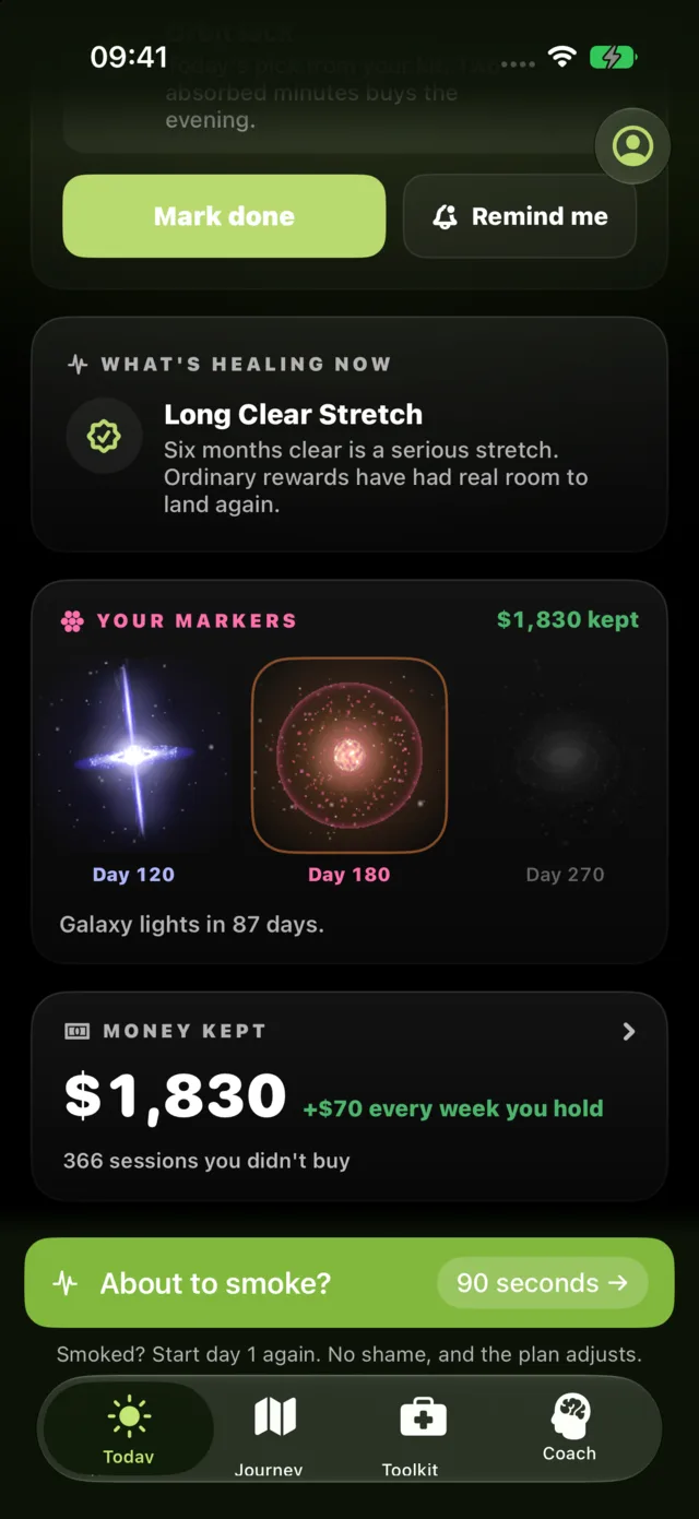 Quit Weed's progress screen on day 183 of the demo account