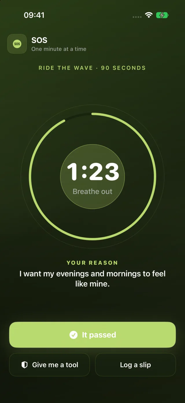 Quit Weed's SOS: ninety seconds against the urge, your reason on screen